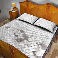 White Polynesia Quilt Bed Set Tribal Pattern Tropical Frangipani