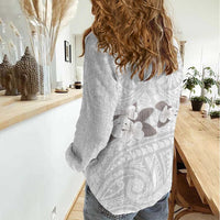 White Polynesia Women Casual Shirt Tribal Pattern Tropical Frangipani LT14 - Polynesian Pride