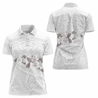 White Polynesia Women Polo Shirt Tribal Pattern Tropical Frangipani