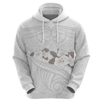 White Polynesia Zip Hoodie Tribal Pattern Tropical Frangipani