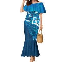 Blue Polynesia Family Matching Mermaid Dress and Hawaiian Shirt Tribal Pattern Tropical Frangipani