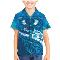 Blue Polynesia Family Matching Mermaid Dress and Hawaiian Shirt Tribal Pattern Tropical Frangipani