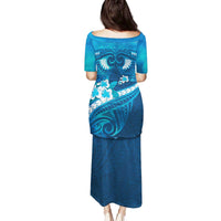 Blue Polynesia Family Matching Puletasi and Hawaiian Shirt Tribal Pattern Tropical Frangipani