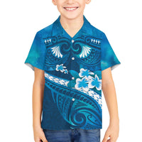 Blue Polynesia Family Matching Puletasi and Hawaiian Shirt Tribal Pattern Tropical Frangipani