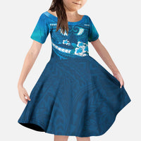 Blue Polynesia Kid Short Sleeve Dress Tribal Pattern Tropical Frangipani LT14 KID Blue - Polynesian Pride