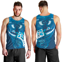 Blue Polynesia Men Tank Top Tribal Pattern Tropical Frangipani