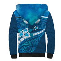 Blue Polynesia Sherpa Hoodie Tribal Pattern Tropical Frangipani