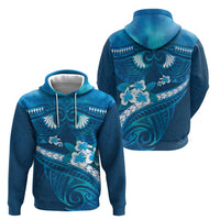 Blue Polynesia Zip Hoodie Tribal Pattern Tropical Frangipani