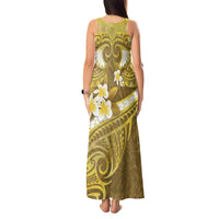 Gold Polynesia Tank Maxi Dress Tribal Pattern Tropical Frangipani
