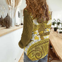 Gold Polynesia Women Casual Shirt Tribal Pattern Tropical Frangipani LT14 - Polynesian Pride