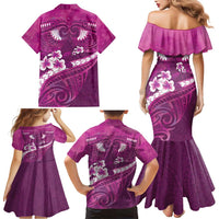 Pink Polynesia Family Matching Mermaid Dress and Hawaiian Shirt Tribal Pattern Tropical Frangipani