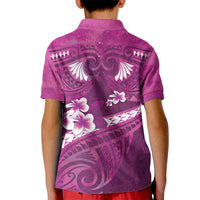 Pink Polynesia Kid Polo Shirt Tribal Pattern Tropical Frangipani LT14 - Polynesian Pride