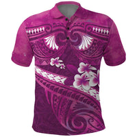 Pink Polynesia Polo Shirt Tribal Pattern Tropical Frangipani