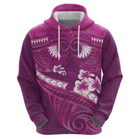 Pink Polynesia Zip Hoodie Tribal Pattern Tropical Frangipani