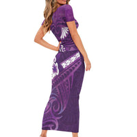 Purple Polynesia Family Matching Short Sleeve Bodycon Dress and Hawaiian Shirt Tribal Pattern Tropical Frangipani