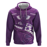 Purple Polynesia Zip Hoodie Tribal Pattern Tropical Frangipani
