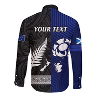 Personalised New Zealand and Scotland Rugby Long Sleeve Button Shirt All Black Maori With Thistle Together LT14 - Polynesian Pride