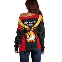 Papua New Guinea Rugby Off Shoulder Sweater Port Moresby Vipers PNG Polynesian Pattern LT14 - Polynesian Pride