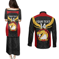 Custom Papua New Guinea Rugby Couples Matching Puletasi Dress and Long Sleeve Button Shirts Port Moresby Vipers PNG Polynesian Pattern LT14 - Polynesian Pride