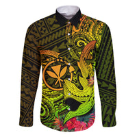 Hawaii Family Matching Off Shoulder Short Dress and Hawaiian Shirt Kanaka Map With Polynesian Shark Tattoo Reggae Unique LT14 Dad's Shirt - Long Sleeve Reggae - Polynesian Pride