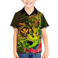 Hawaii Family Matching Off Shoulder Short Dress and Hawaiian Shirt Kanaka Map With Polynesian Shark Tattoo Reggae Unique LT14 Son's Shirt Reggae - Polynesian Pride