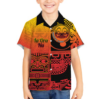 Personalised Ia Ora Na Marquesas Islands Family Matching Off Shoulder Short Dress and Hawaiian Shirt Mata Tiki Marquesan Tattoo LT14 Son's Shirt Red - Polynesian Pride