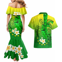 Kia Orana Cook Islands Couples Matching Mermaid Dress and Hawaiian Shirt Kuki Airani Tattoo Pattern With Sea Turtle LT14 - Polynesian Pride