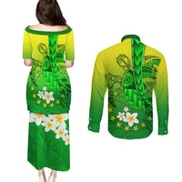Kia Orana Cook Islands Couples Matching Puletasi and Long Sleeve Button Shirt Kuki Airani Tattoo Pattern With Sea Turtle LT14 - Polynesian Pride