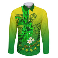Kia Orana Cook Islands Family Matching Long Sleeve Bodycon Dress and Hawaiian Shirt Kuki Airani Tattoo Pattern With Sea Turtle LT14 Dad's Shirt - Long Sleeve Green - Polynesian Pride