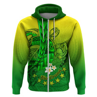 Kia Orana Cook Islands Zip Hoodie Kuki Airani Tattoo Pattern With Sea Turtle LT14 Zip Hoodie Green - Polynesian Pride