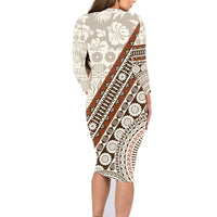 Bula Fiji Family Matching Long Sleeve Bodycon Dress and Hawaiian Shirt Fijian Masi Tapa Cloth Vintage Vibes LT14 - Polynesian Pride