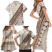 Bula Fiji Family Matching Short Sleeve Bodycon Dress and Hawaiian Shirt Fijian Masi Tapa Cloth Vintage Vibes LT14 - Polynesian Pride