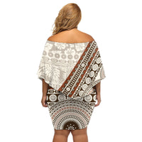 Bula Fiji Off Shoulder Short Dress Fijian Masi Tapa Cloth Vintage Vibes LT14 - Polynesian Pride