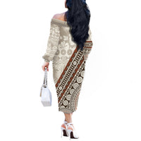 Bula Fiji Off The Shoulder Long Sleeve Dress Fijian Masi Tapa Cloth Vintage Vibes LT14 - Polynesian Pride