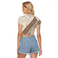 Bula Fiji Raglan Cropped T Shirt Fijian Masi Tapa Cloth Vintage Vibes LT14 - Polynesian Pride