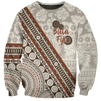 Bula Fiji Sweatshirt Fijian Masi Tapa Cloth Vintage Vibes LT14 Unisex Beige - Polynesian Pride