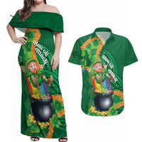 St Patrick's Day Hawaii Couples Matching Off Shoulder Maxi Dress and Hawaiian Shirt Hauoli Maoli Funny Shaka Leprechaun