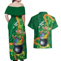 St Patrick's Day Hawaii Couples Matching Off Shoulder Maxi Dress and Hawaiian Shirt Hauoli Maoli Funny Shaka Leprechaun