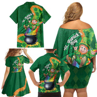 St Patrick's Day Hawaii Family Matching Off Shoulder Short Dress and Hawaiian Shirt Hauoli Maoli Funny Shaka Leprechaun LT14 - Polynesian Pride