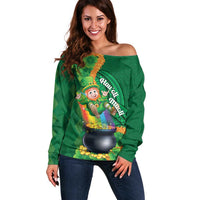 St Patrick's Day Hawaii Off Shoulder Sweater Hauoli Maoli Funny Shaka Leprechaun