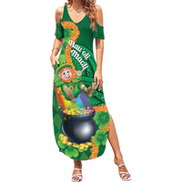 St Patrick's Day Hawaii Summer Maxi Dress Hauoli Maoli Funny Shaka Leprechaun