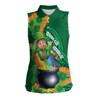 St Patrick's Day Hawaii Women Sleeveless Polo Shirt Hauoli Maoli Funny Shaka Leprechaun
