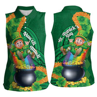 St Patrick's Day Hawaii Women Sleeveless Polo Shirt Hauoli Maoli Funny Shaka Leprechaun