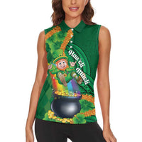 St Patrick's Day Hawaii Women Sleeveless Polo Shirt Hauoli Maoli Funny Shaka Leprechaun