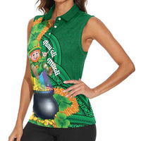 St Patrick's Day Hawaii Women Sleeveless Polo Shirt Hauoli Maoli Funny Shaka Leprechaun