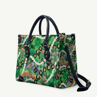 St Patrick's Day Palaka Hawaii Leather Bag Kukui Nut Pikake Lei Shamrock Dabbing Leprechaun