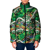 St Patrick's Day Palaka Hawaii Padded Jacket Kukui Nut Pikake Lei Shamrock Dabbing Leprechaun LT14 Men Green - Polynesian Pride