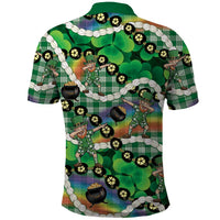 St Patrick's Day Palaka Hawaii Polo Shirt Kukui Nut Pikake Lei Shamrock Dabbing Leprechaun