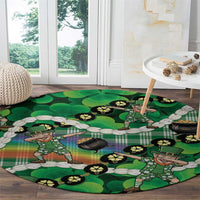 St Patrick's Day Palaka Hawaii Round Carpet Kukui Nut Pikake Lei Shamrock Dabbing Leprechaun