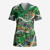 St Patrick's Day Palaka Hawaii Scrub Top Kukui Nut Pikake Lei Shamrock Dabbing Leprechaun